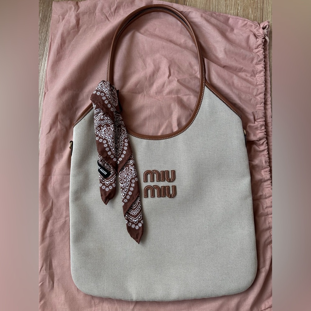 Miu Miu Ivy Canvas and Leather Tote
